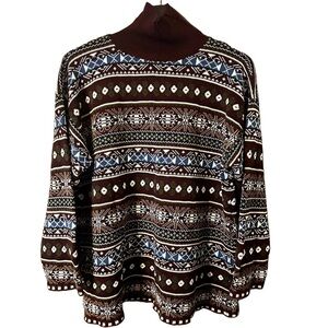 Vintage Next Issue Women’s Maroon White Black Cowl Neck Sweater XL Cottagecore